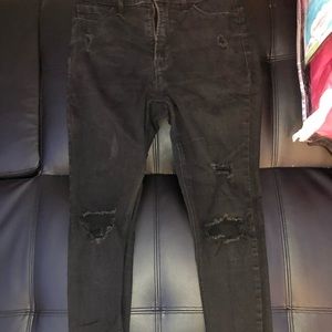 Black Skinny Distressed Jeans, Size 6